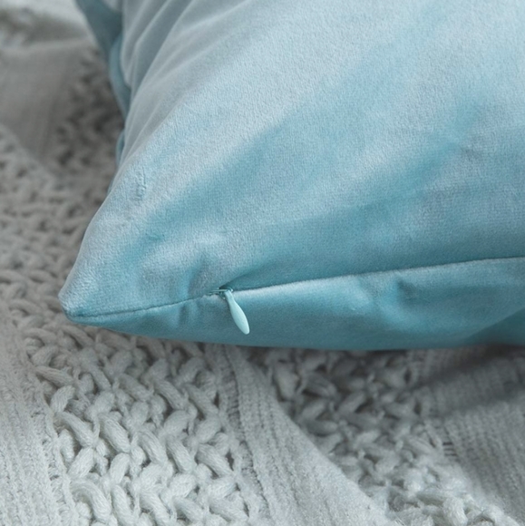 Aqua Green Decorative Velvet Pillow Cover- 22×22" - Picture 3 of 4